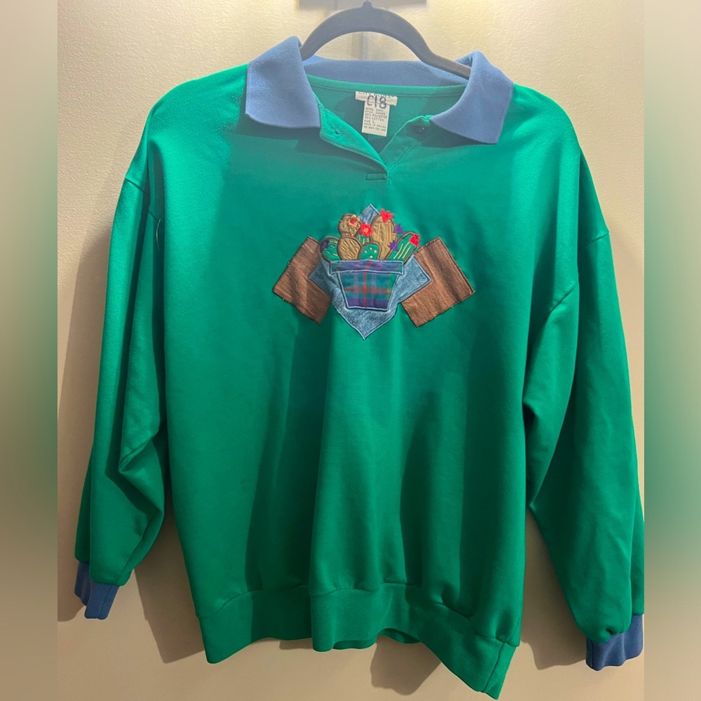 Embroidered Cactus Collared Sweatshirt